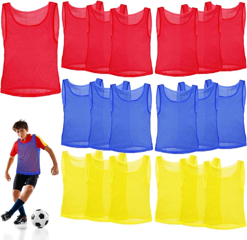 Eorbow 18 Packs Youth Team Pinnies, Kids Scrimmage Training Vest, Training Pennies, Jerseys Mesh Practice Vests for Basketball, Soccer, Football, Volleyball, 3 Colors - Image 1